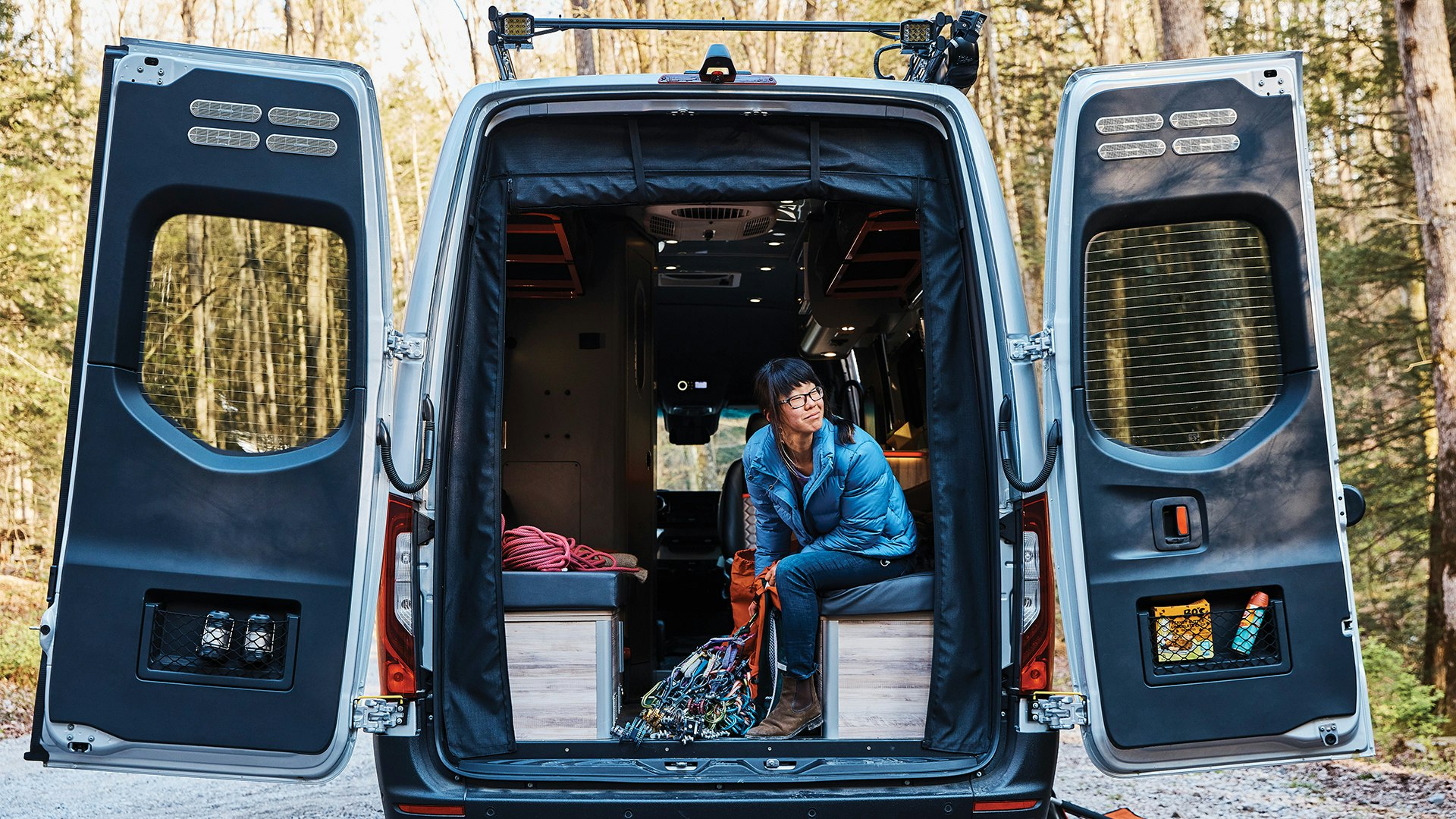 Airstream-Interstate-24X-Rear-Doors-Open-Speakers-Shown